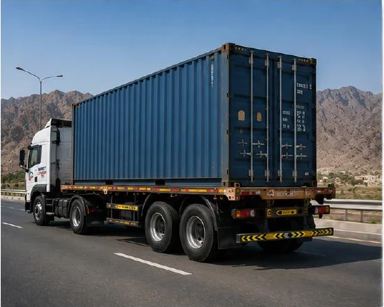 Commercial cargo prepared for road delivery in Oman