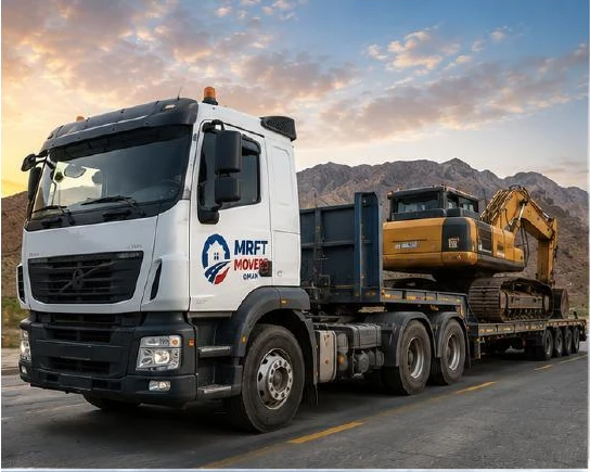Commercial transport truck carrying business goods and equipment in Oman
