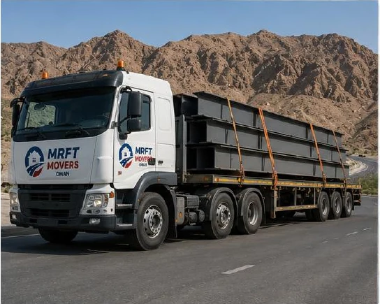 Commercial transport truck carrying materials on an Oman route