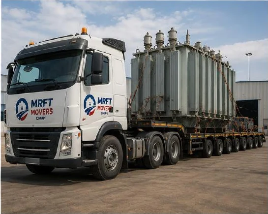 Commercial truck transporting industrial equipment across Oman