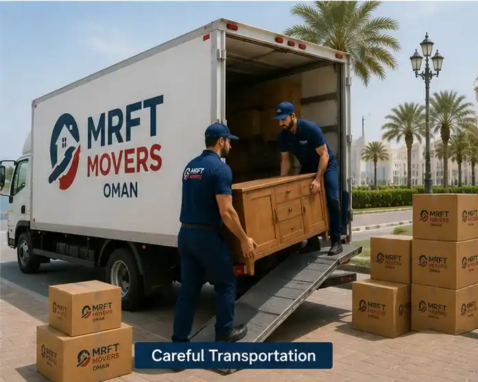 Furniture braced and strapped inside a truck for long-distance transport