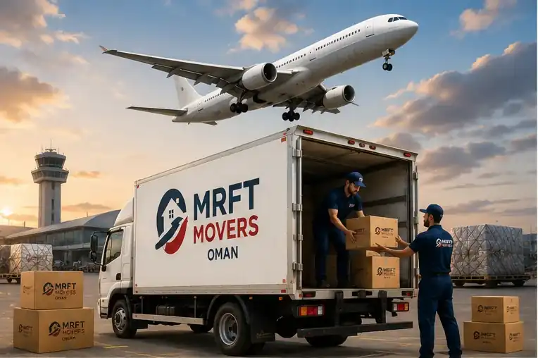 Household goods being loaded into a shipping container for an international move from Oman