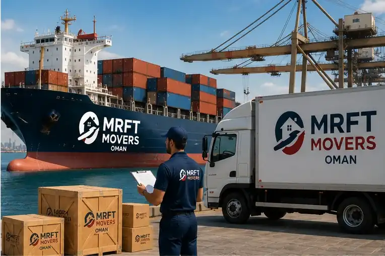 Fragile items being placed into a wooden export crate