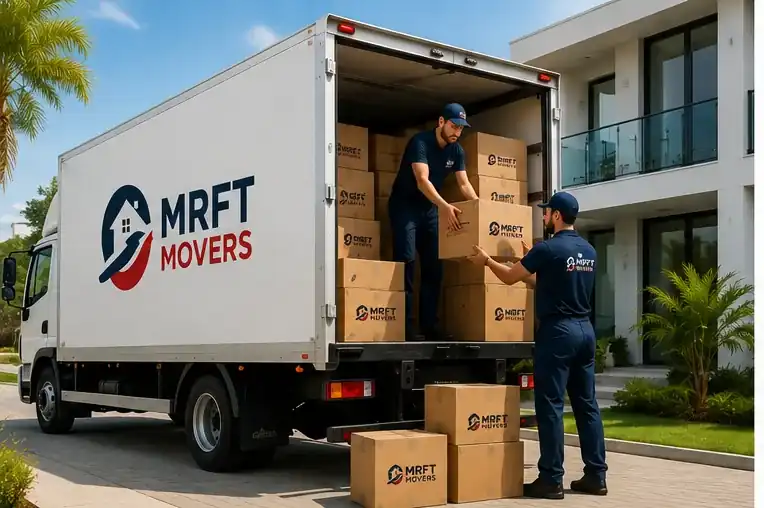 MRFT Movers crew loading packed goods for a relocation in Oman