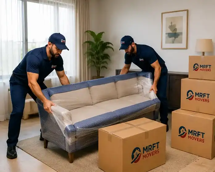 Mover sealing and labelling cartons during a household move