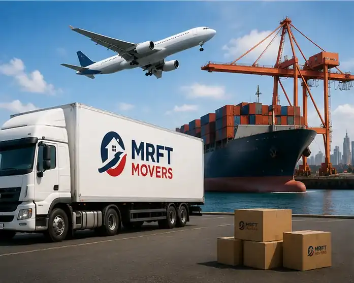 Packed goods prepared for transport as part of a professional packing service